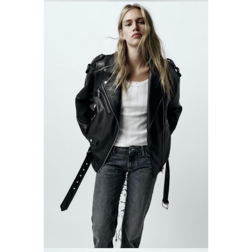 Zara Black Leather Moto Jacket